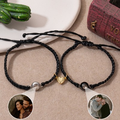 Custom Couple Rope Braided Bead Matching Magnetic Projection Bracelet Anniversary Gifts for Her Him Valentine's Day Gifts