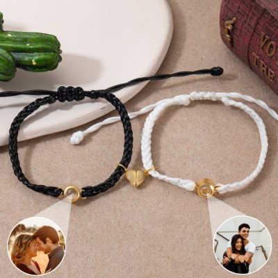Custom Couple Rope Braided Bead Matching Magnetic Projection Bracelet Anniversary Gifts for Her Him Valentine's Day Gifts