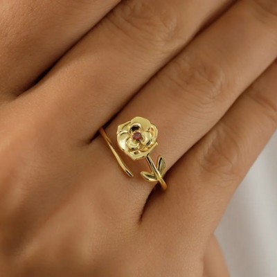 Personalized Rings With Birthstone And Birth Flower Unique Gift For Mother's Day