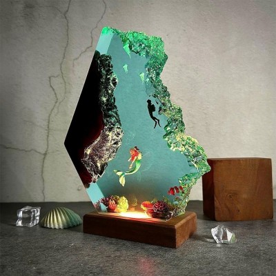 Diorama Mermaid and Diver Night Light Home decor Christmas gift