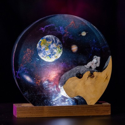 Space Galaxy Resin and Wood Night Light Interstellar Epoxy Lamp