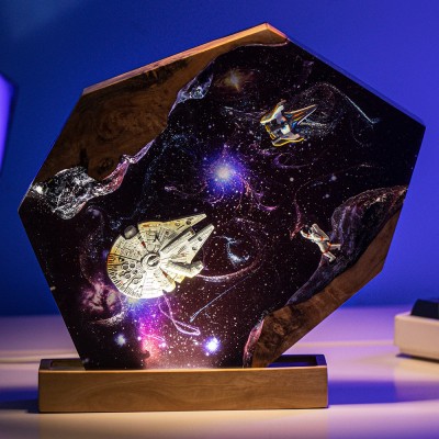 Space Galaxy Resin and Wood Night Light Interstellar Epoxy Lamp