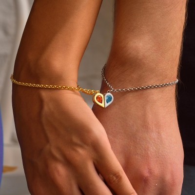 Personalized Couple Matching Magnetic Heart Bracelet Set Anniversary Gift for Her Valentine's Day Gifts for Couples