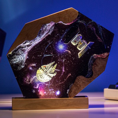 Space Galaxy Resin and Wood Night Light Interstellar Epoxy Lamp