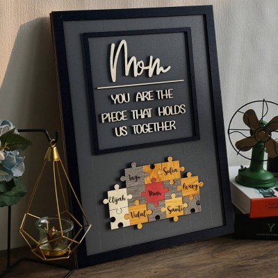 Custom Mom Puzzle Pieces Name Sign Family Keepsake Gifts for Mom Grandma Mother's Day Gift Ideas