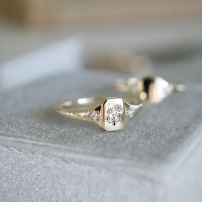 Personalized Dainty Birth Flowers Ring For Women Best Gift For Mother's Day