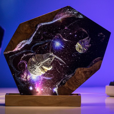 Space Galaxy Resin and Wood Night Light Interstellar Epoxy Lamp