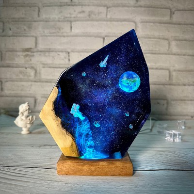 Space Galaxy Resin and Wood Night Light Interstellar Epoxy Lamp