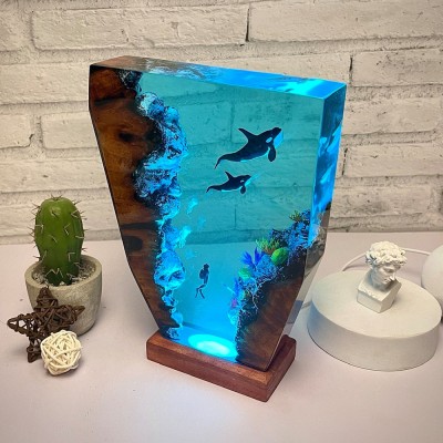 Daddy/Mother Orca Whale and Baby Orca Whale Resin Night Light