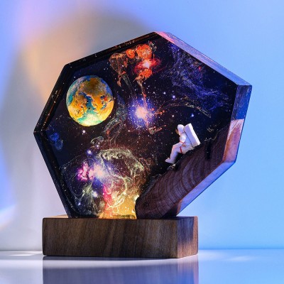 Space Galaxy Resin and Wood Night Light Interstellar Epoxy Lamp