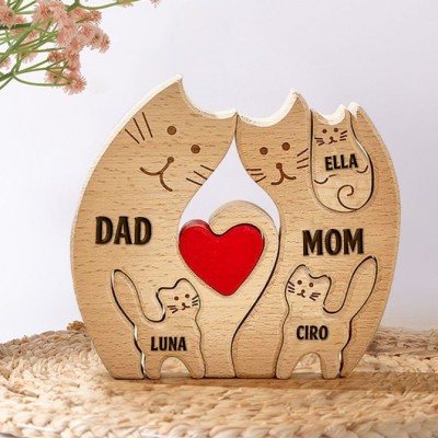 Personalized Cat Family Wooden Puzzle Names Sign Heartful Gift Ideas For Family