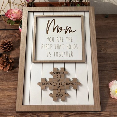 Personalized Wooden Mom Puzzle Sign with Kids Names Mother's Day Gift Ideas