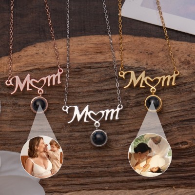 Personalized Heart Charm Mom Photo Projection Necklace With Picture Inside Keepsake Gift For New Mom