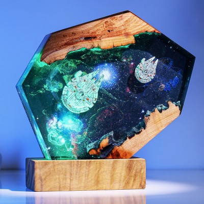Space Galaxy Resin and Wood Night Light Interstellar Epoxy Lamp