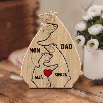 Custom Bear Family Wooden Puzzle Sign With Names Heartful Gift For Family Mother's Day Gift