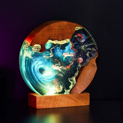Space Galaxy Resin and Wood Night Light Interstellar Epoxy Lamp