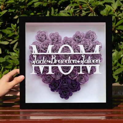 Personalized Mom Flower Shadow Box with Kids Names