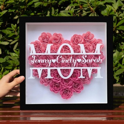 Personalized Mom Flower Shadow Box with Kids Names