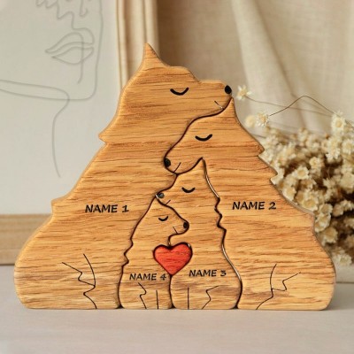 Personalized Wooden Wolf Family Names Puzzle Keepsake