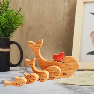 Personalized Wooden Whale Engraved Names Family Puzzle