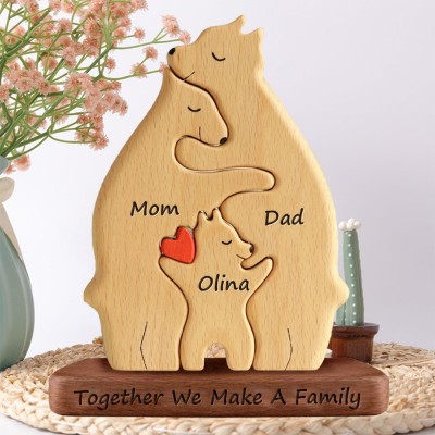 Personalized Wooden Bear Family Puzzle with Names