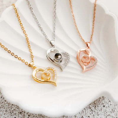 Personalized Heart Shaped Photo Projection Necklace with Picture Inside Memorial Gifts for Her Mother's Day Gift Ideas