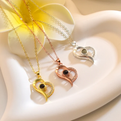 Personalized Heart Shaped Photo Projection Necklace with Picture Inside Memorial Gifts for Her Mother's Day Gift Ideas