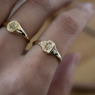 Personalized Dainty Birth Flowers Ring For Women Best Gift For Mother's Day