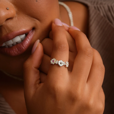 Personalized Combined Birth Flower Ring  Best Gift For Mother's Day