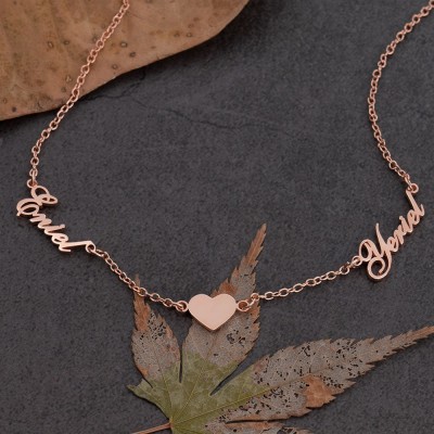 Personalized Names Necklace With Heart Charm Mother's Day Gift Ideas Birthday Gift For Her