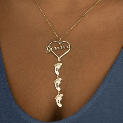 Personalized Baby Feet Pendants Grandma Name Necklace Birthday Gift For Grandma