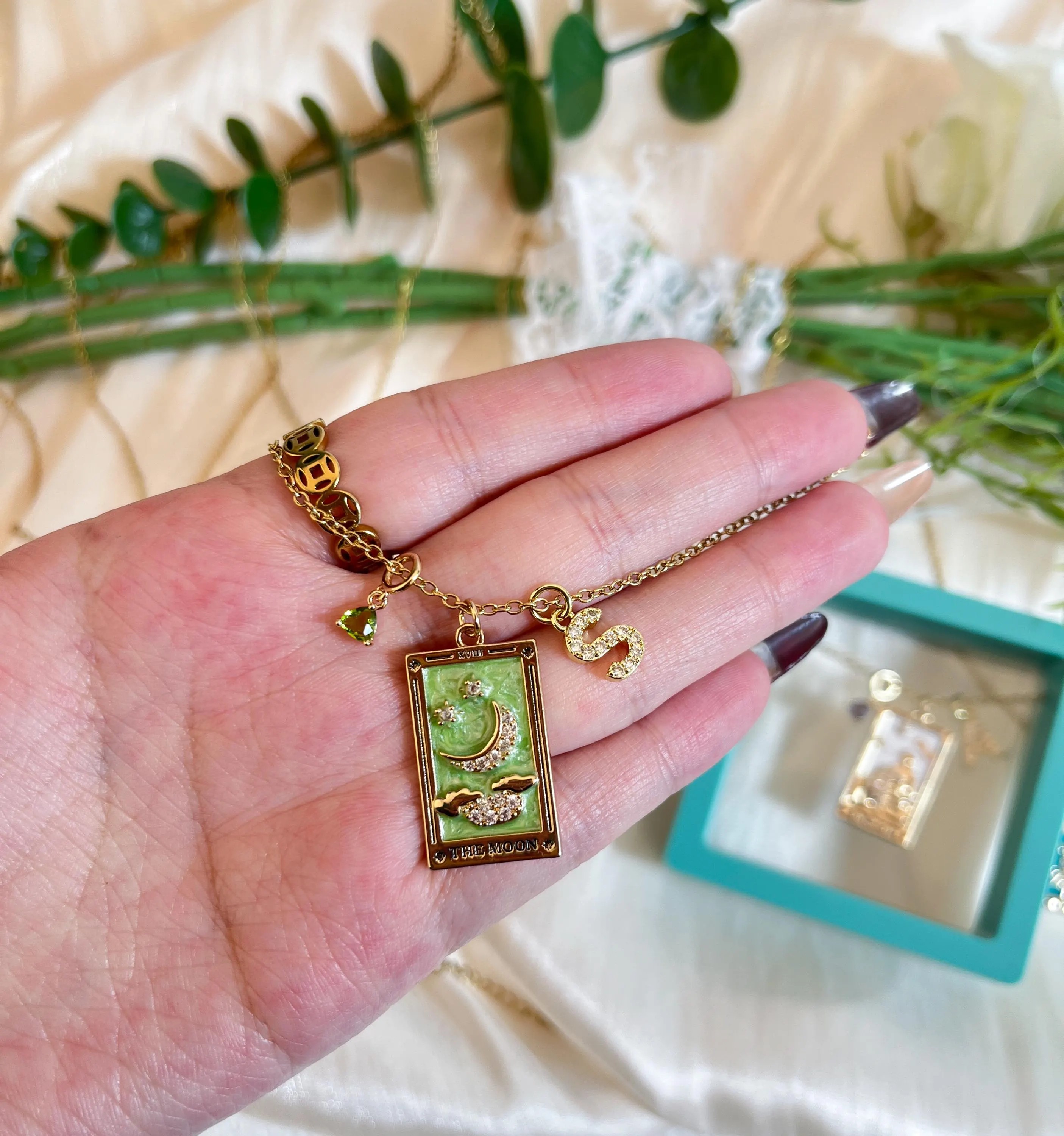 Personalized Tarot  Card Pendant Jewelry With Birthstone Charm Gift for Her