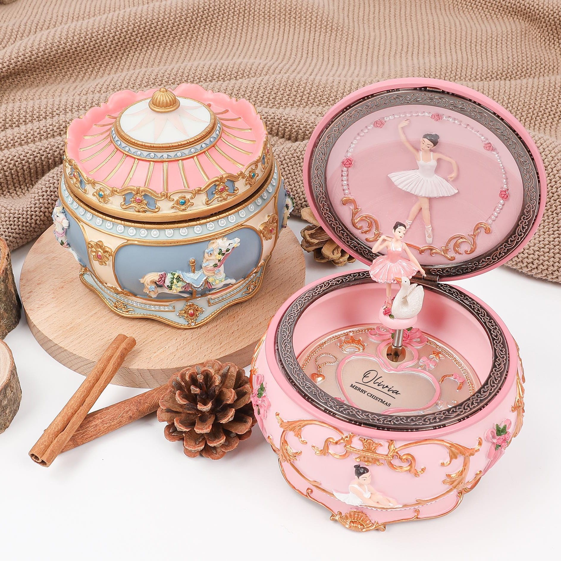 Personalized Carousel And Ballerina Music Box Engraved Name Christmas Gifts