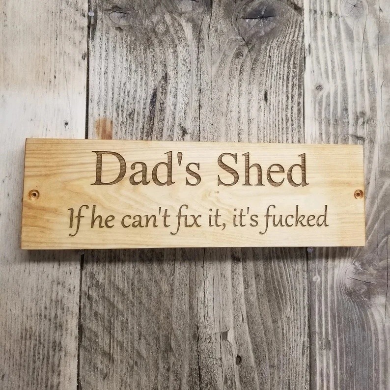 Personalized Dad's Shed Engraved Solid Wood Sign Father's Day Gift