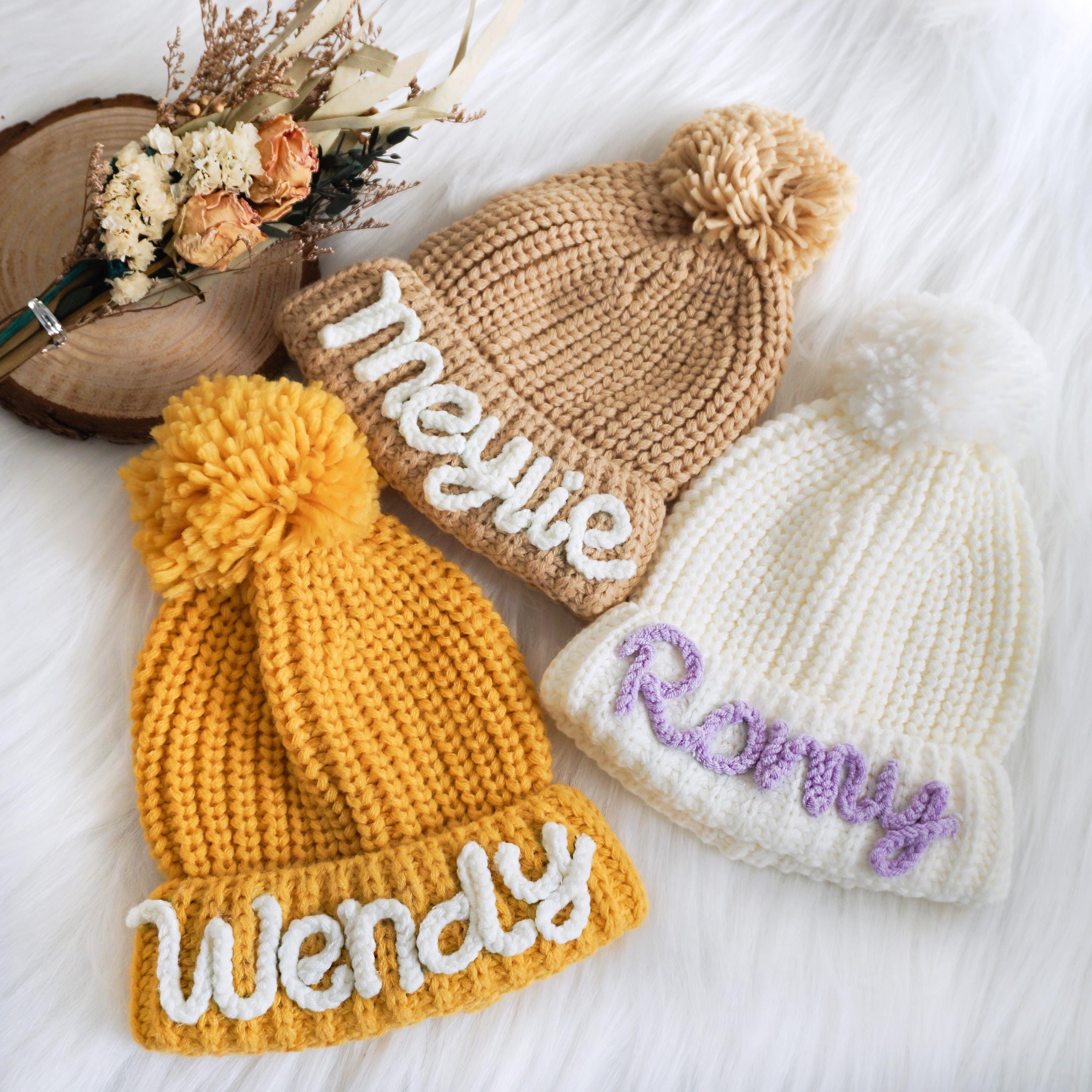 Hand-knitted Pompom Hat With Name The Best Gift For Children