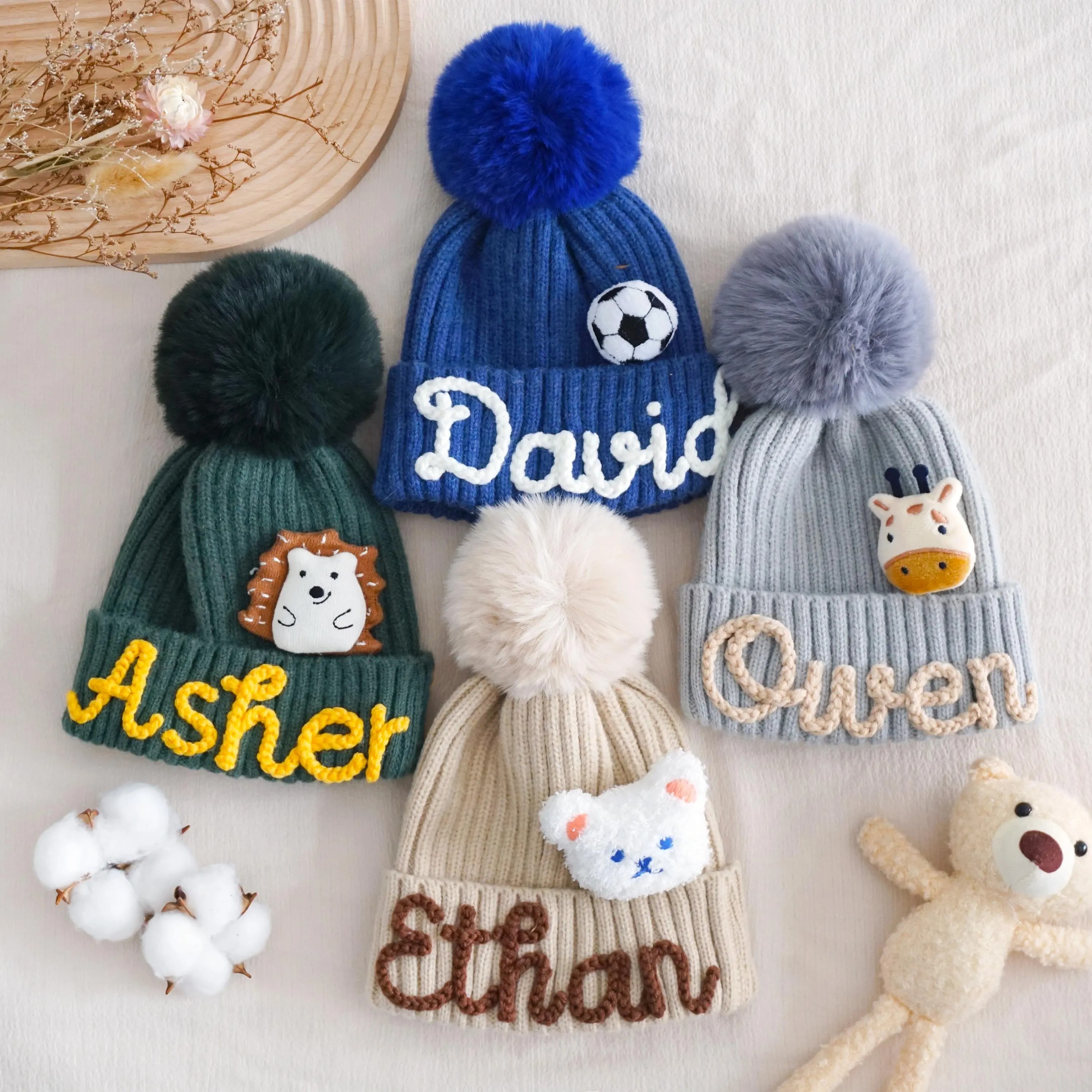 Hand-knitted Pompom Hat With Name The Best Gift For Children