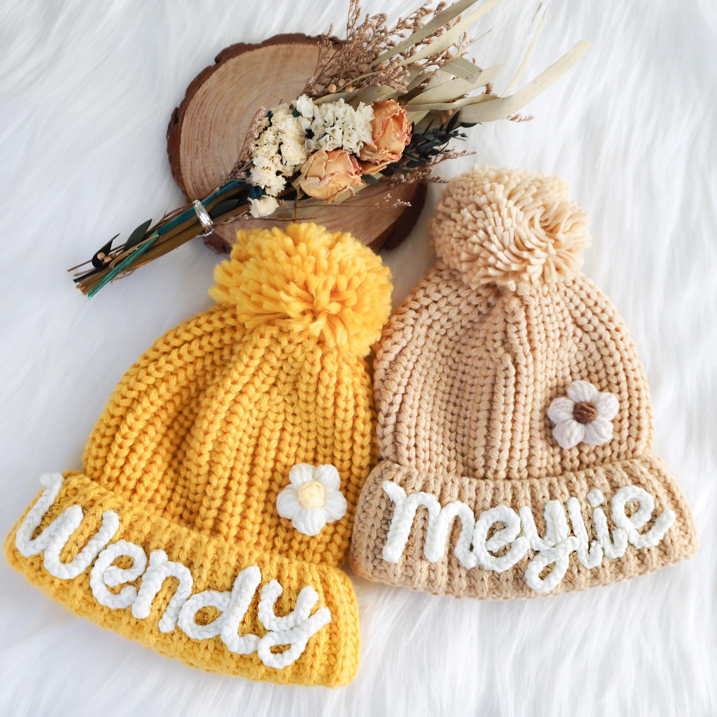 Hand-knitted Pompom Hat With Name The Best Gift For Children