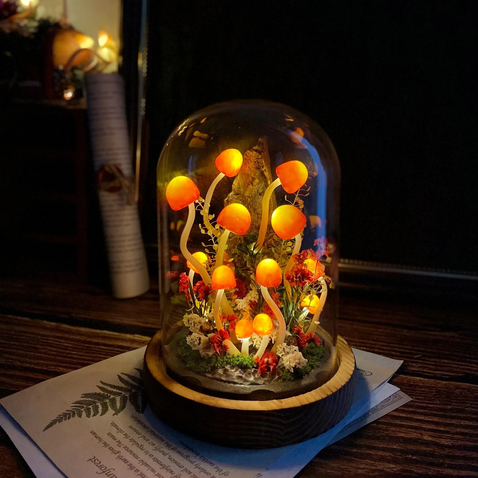 Enchanted Forest Mushroom Lamp Fantasy Crystal Nightlight Unique Home Decor