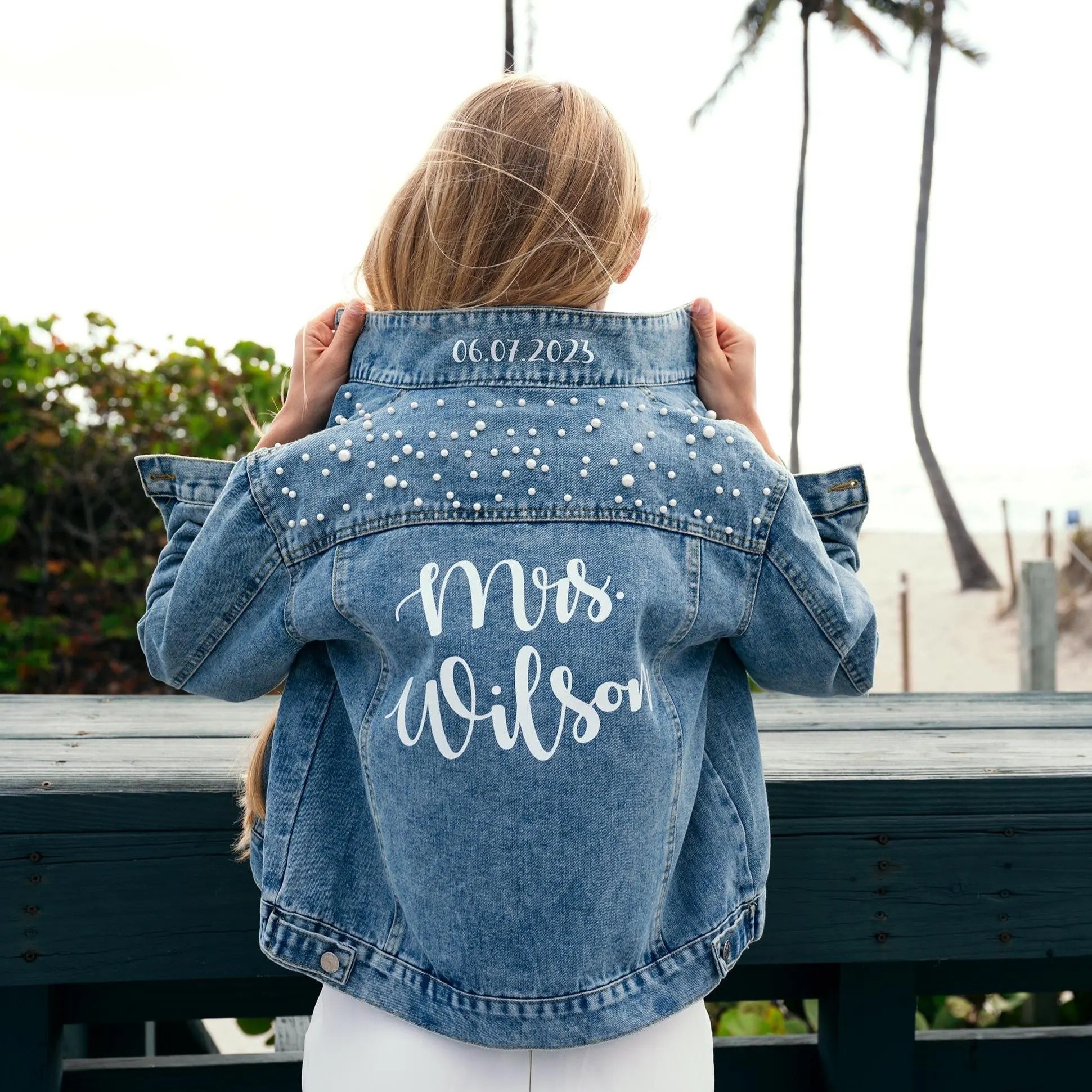 Personalized Embroidered Bride Denim Jacket Wedding Gift For Bride
