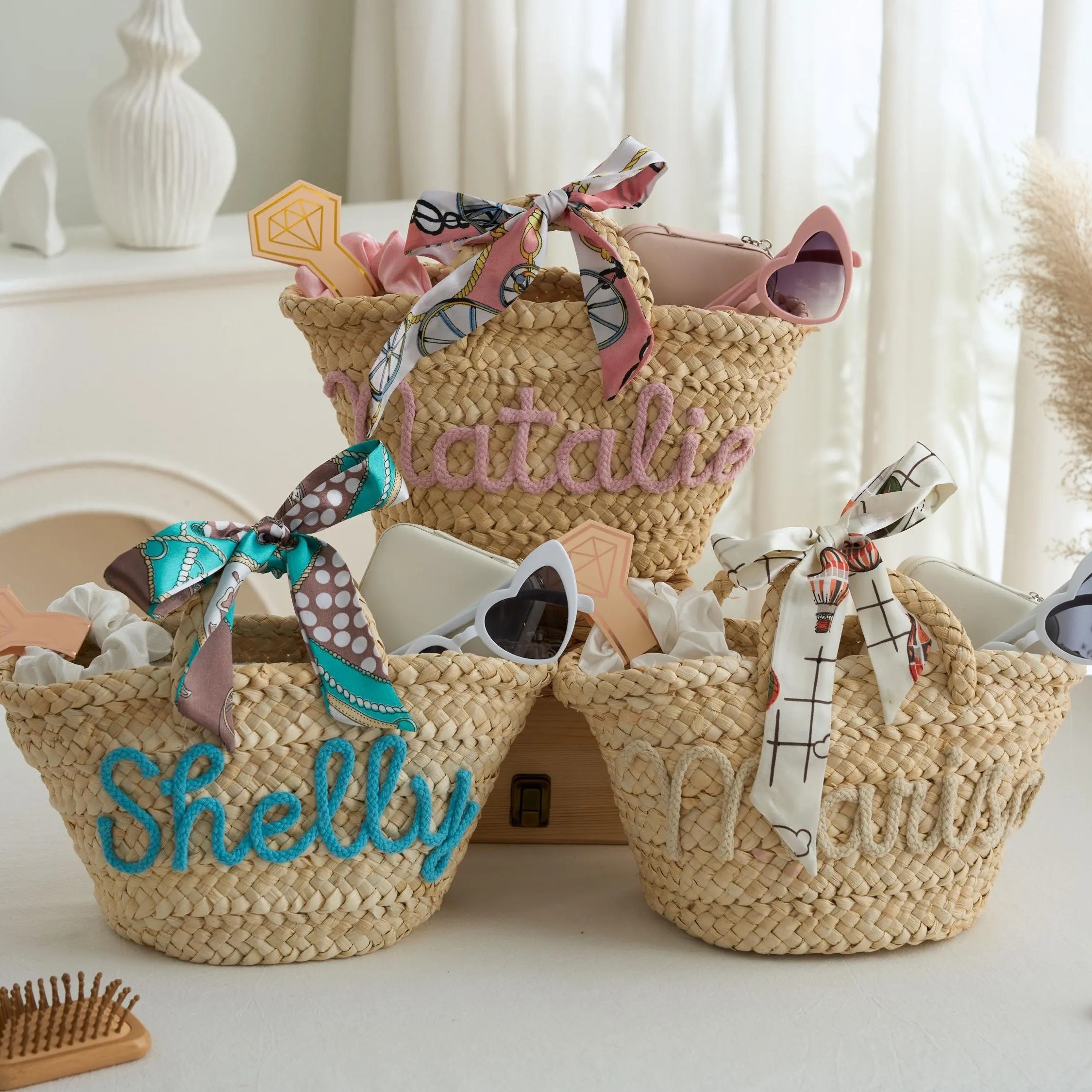 Customized Name Straw Beach Bag Summer Gifts For Beach Lovers