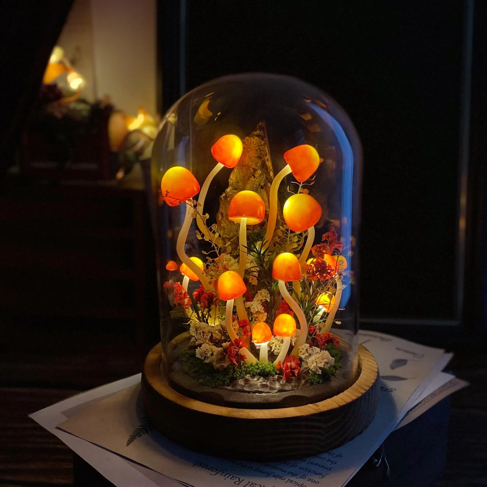 Enchanted Forest Mushroom Lamp Fantasy Crystal Nightlight Unique Home Decor