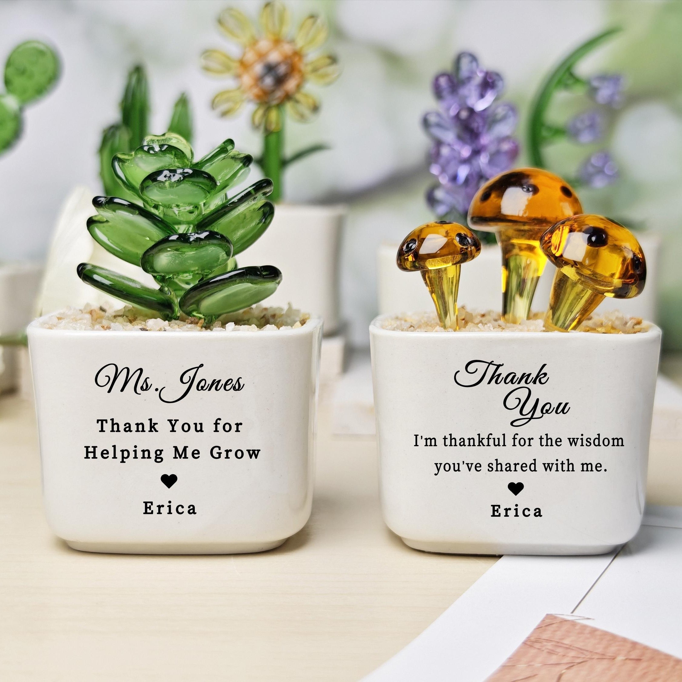 Personalized Text Stained Glass Flower Pot Christmas Day Gift