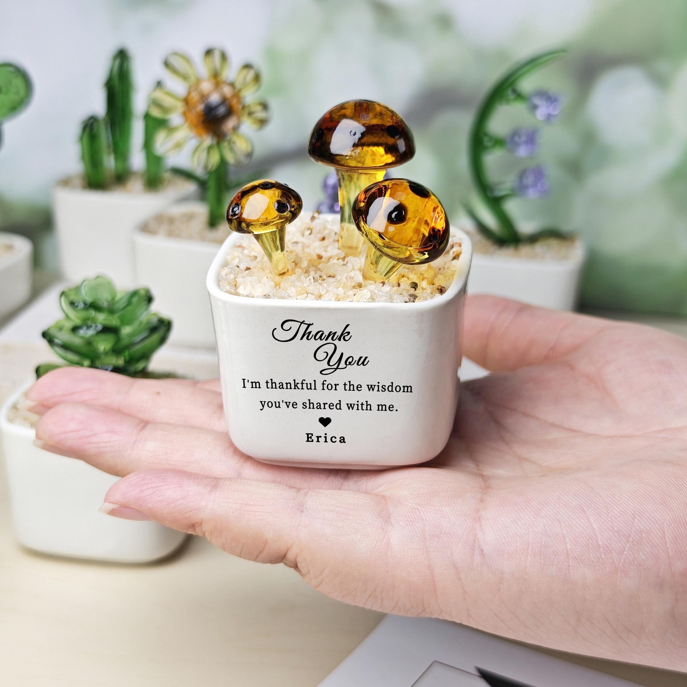 Personalized Text Stained Glass Flower Pot Christmas Day Gift