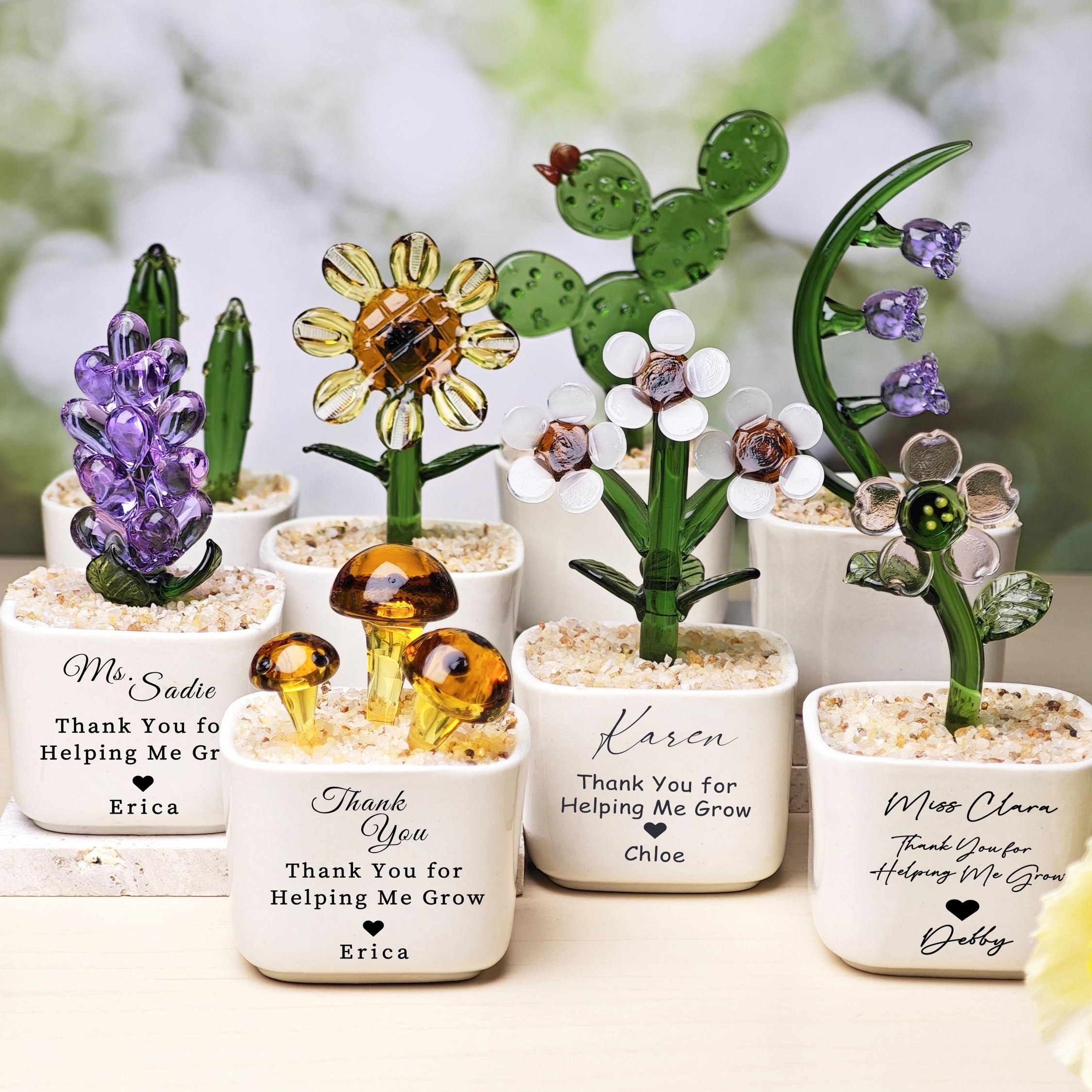 Personalized Text Stained Glass Flower Pot Christmas Day Gift