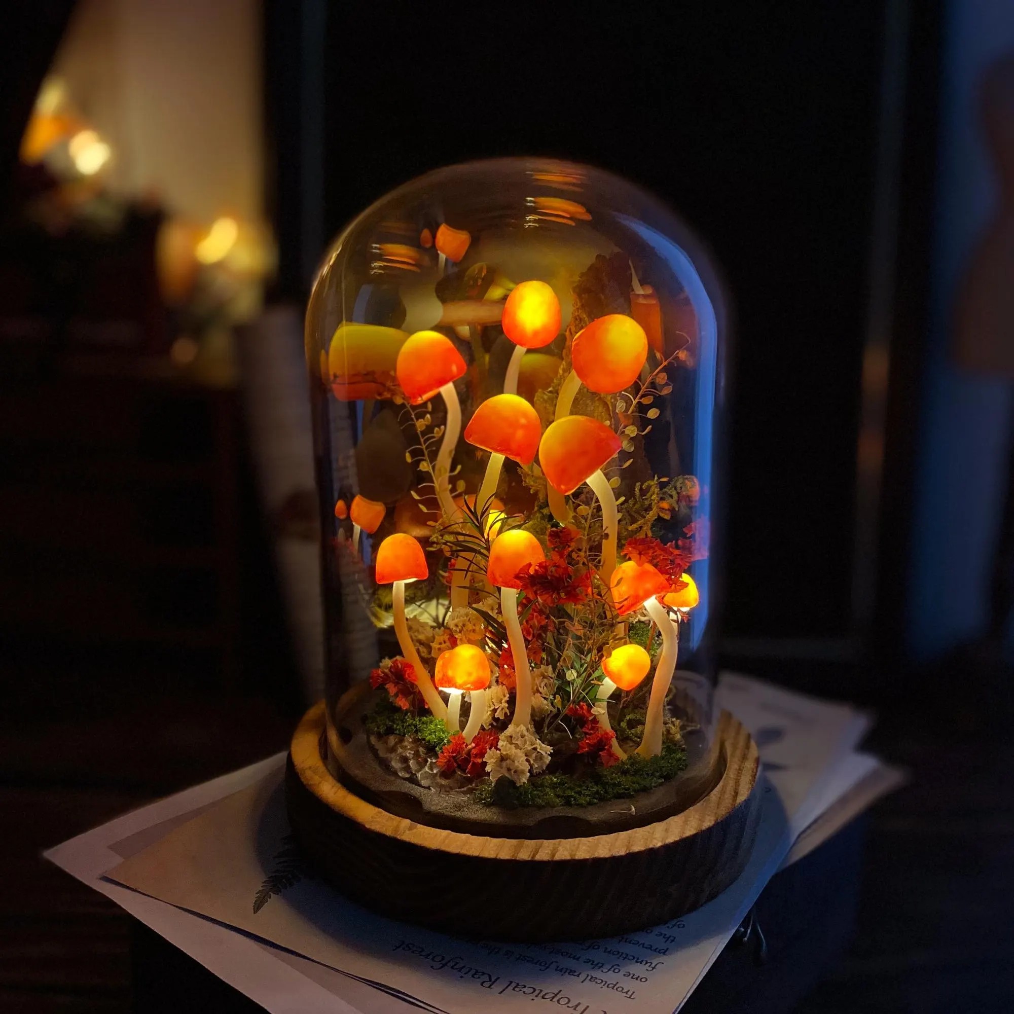 Enchanted Forest Mushroom Lamp Fantasy Crystal Nightlight Unique Home Decor