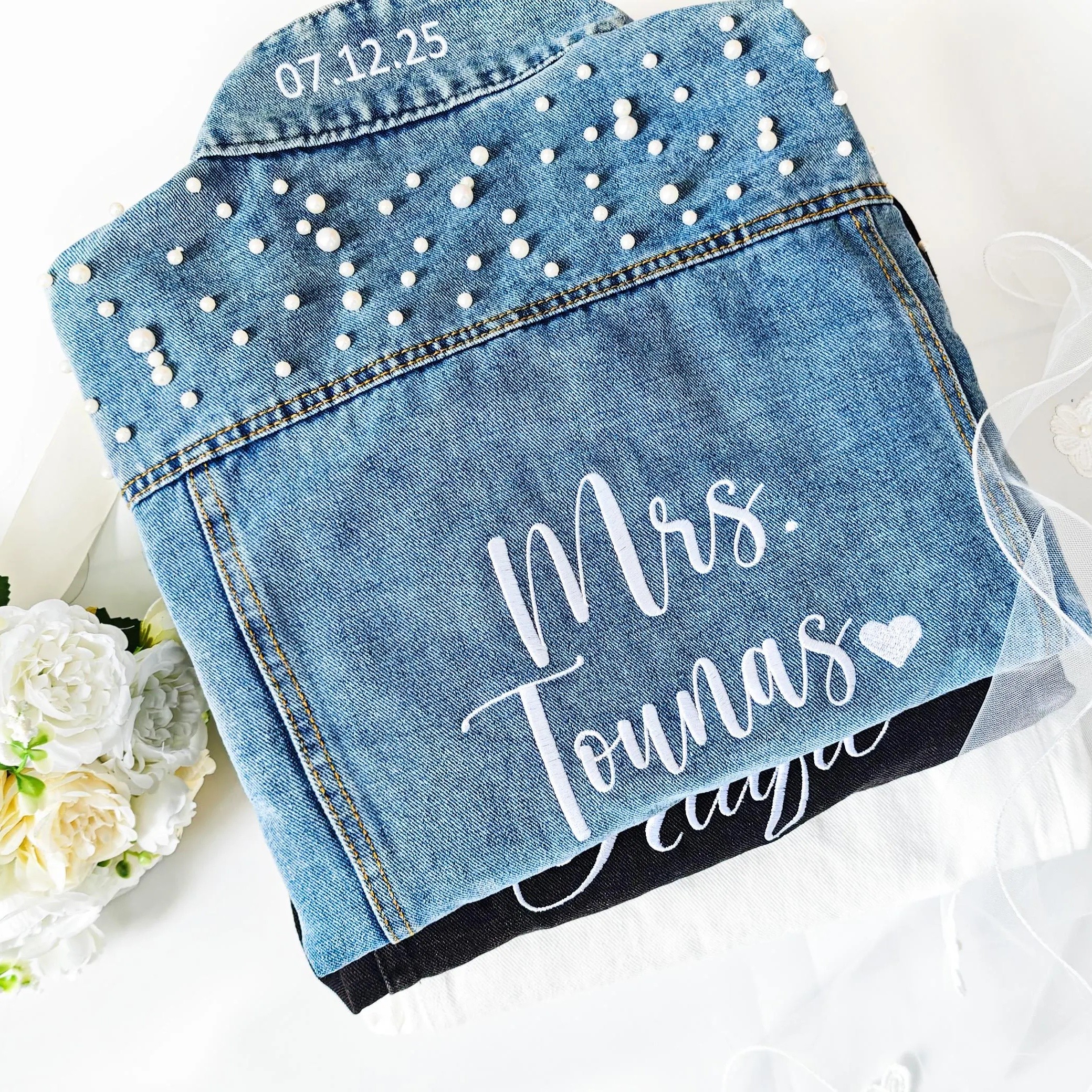 Personalized Embroidered Bride Denim Jacket Wedding Gift For Bride