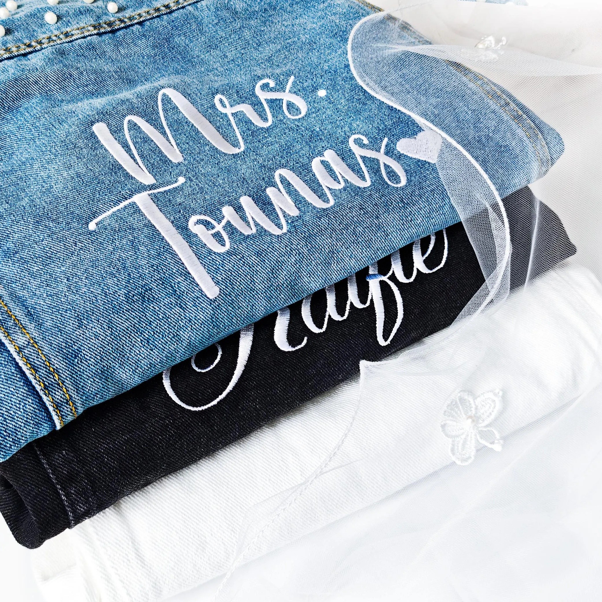 Personalized Embroidered Bride Denim Jacket Wedding Gift For Bride