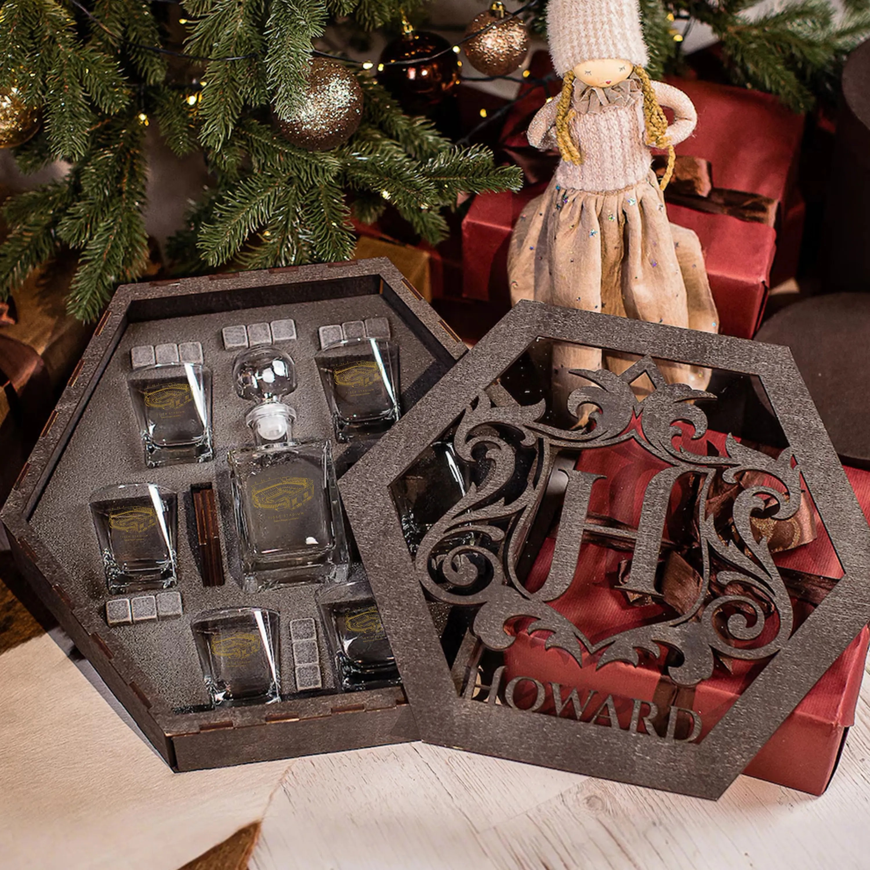 Personalized Name Tiger Stadium Large Whiskey Glass Set