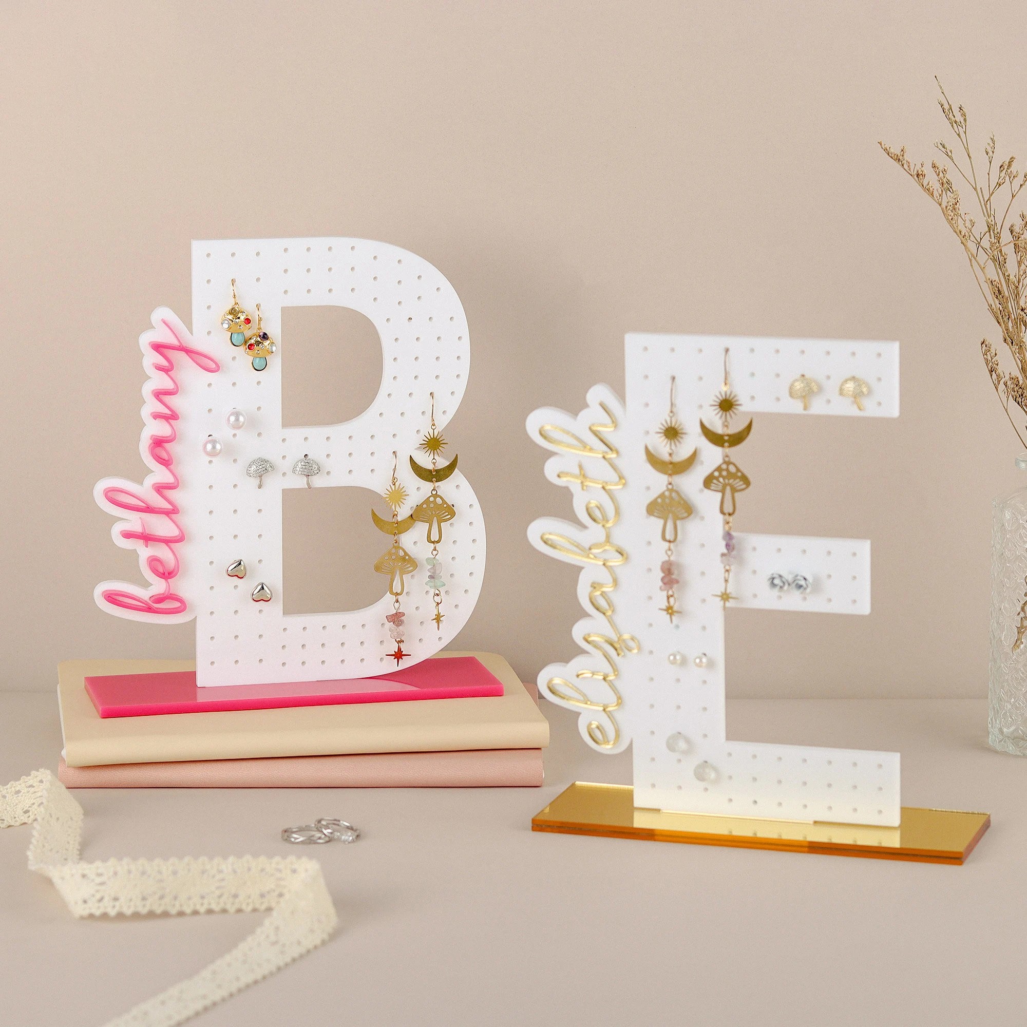 Personalized Acrylic Earring Holder Initial Jewelry Organizer Gift For Mom