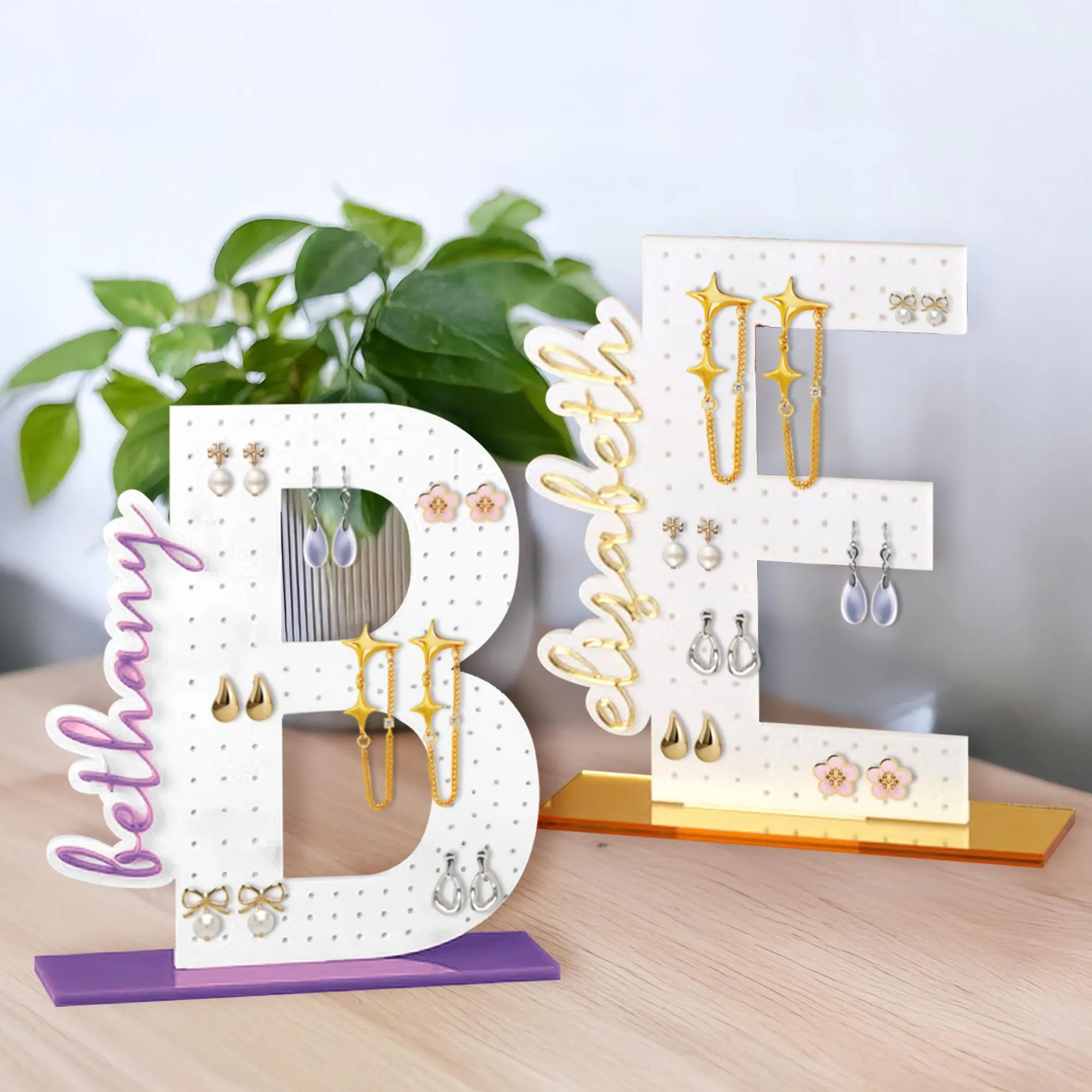 Personalized Acrylic Earring Holder Initial Jewelry Organizer Gift For Mom